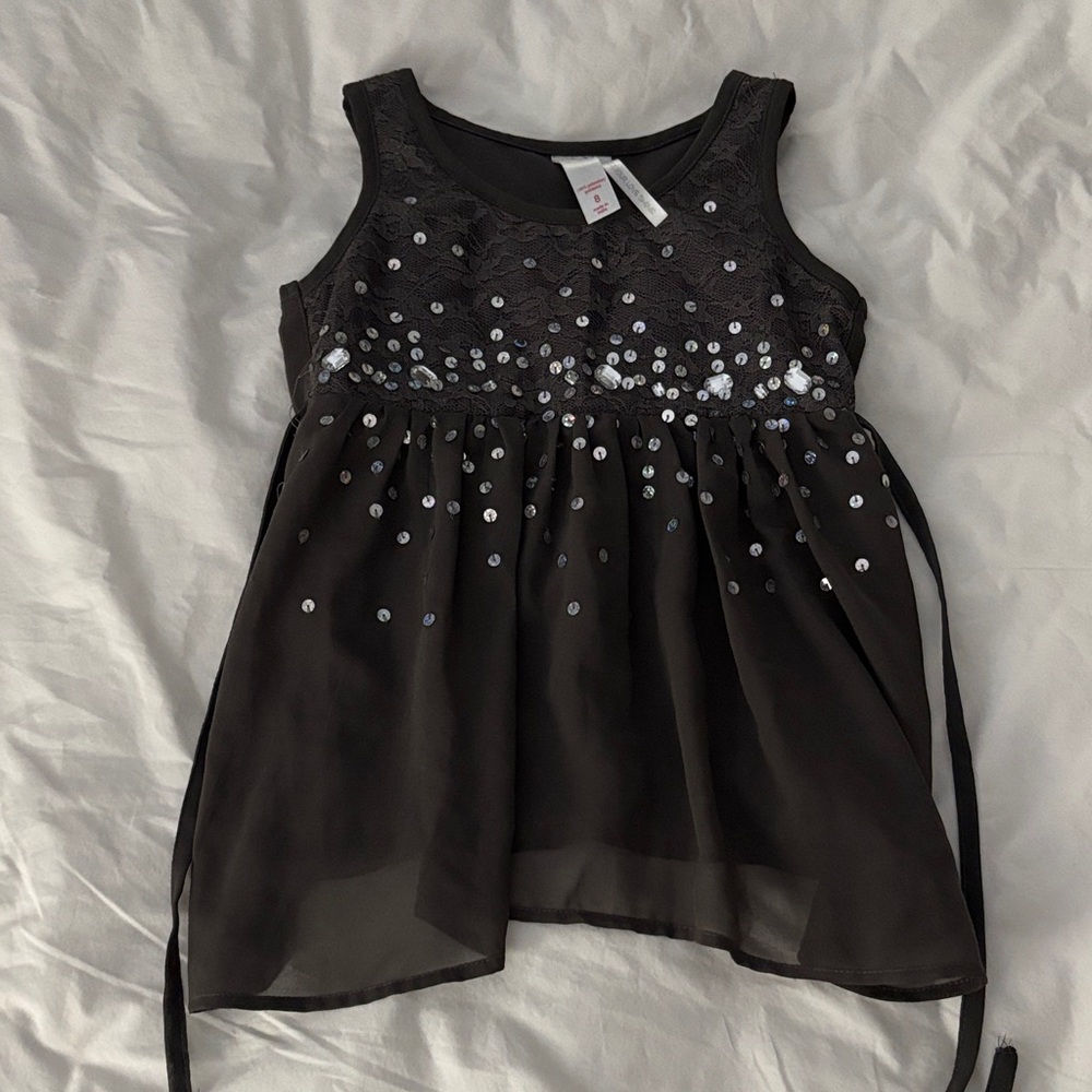 Justice Black Lace Top with Sequins